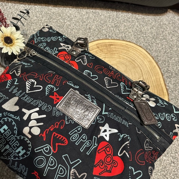 Coach Poppy Black Graffiti Shoulder Bag Tote Purse - Picture 6 of 14